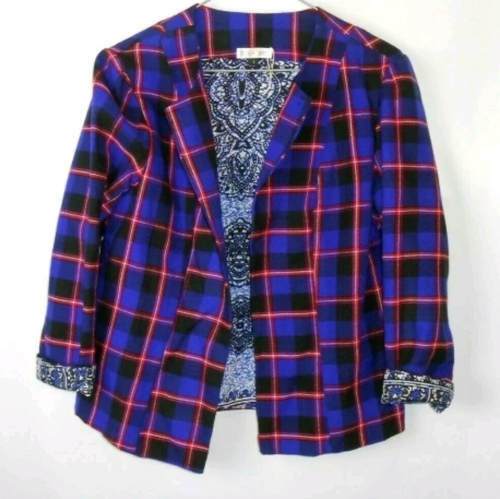 Judith & James Size 4 Blue Red Black Plaid Jacket